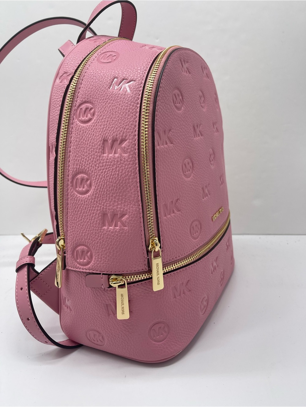 Michael Kors Pink Embossed MK Pebbled Leather Mini Backpack